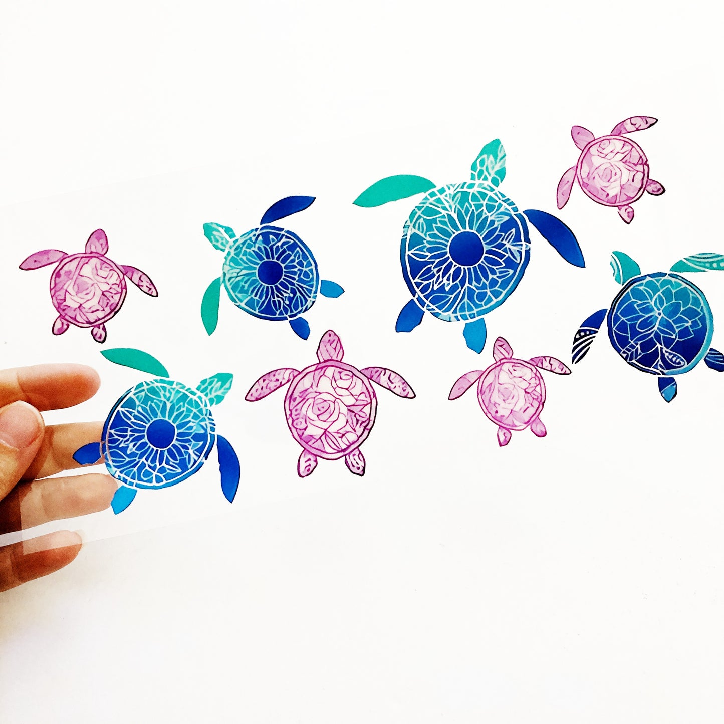 Pink Blue Sea Turtles