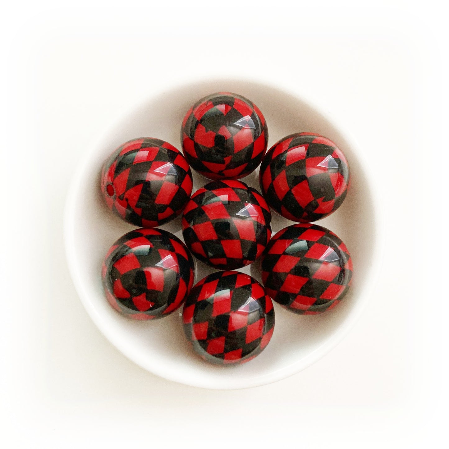 20mm Printed Beads - Red Black Diamond