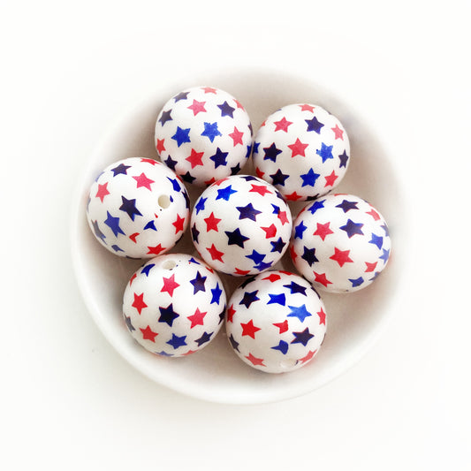 20mm Printed Beads - Patriotic Stars