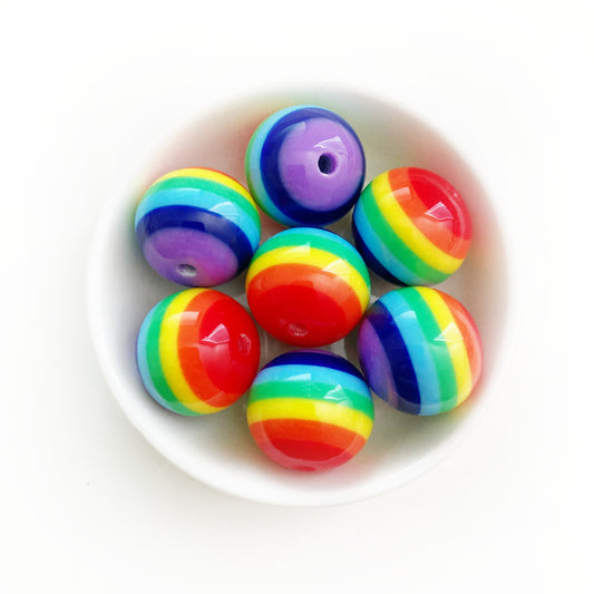 20mm Chunky Beads - Rainbow Stripes