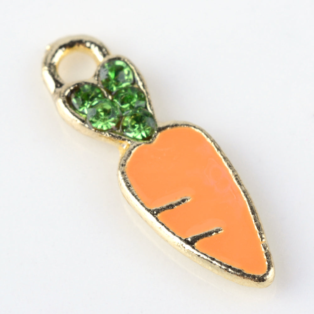 Carrot with Rhinestone Stem Charm - Easter