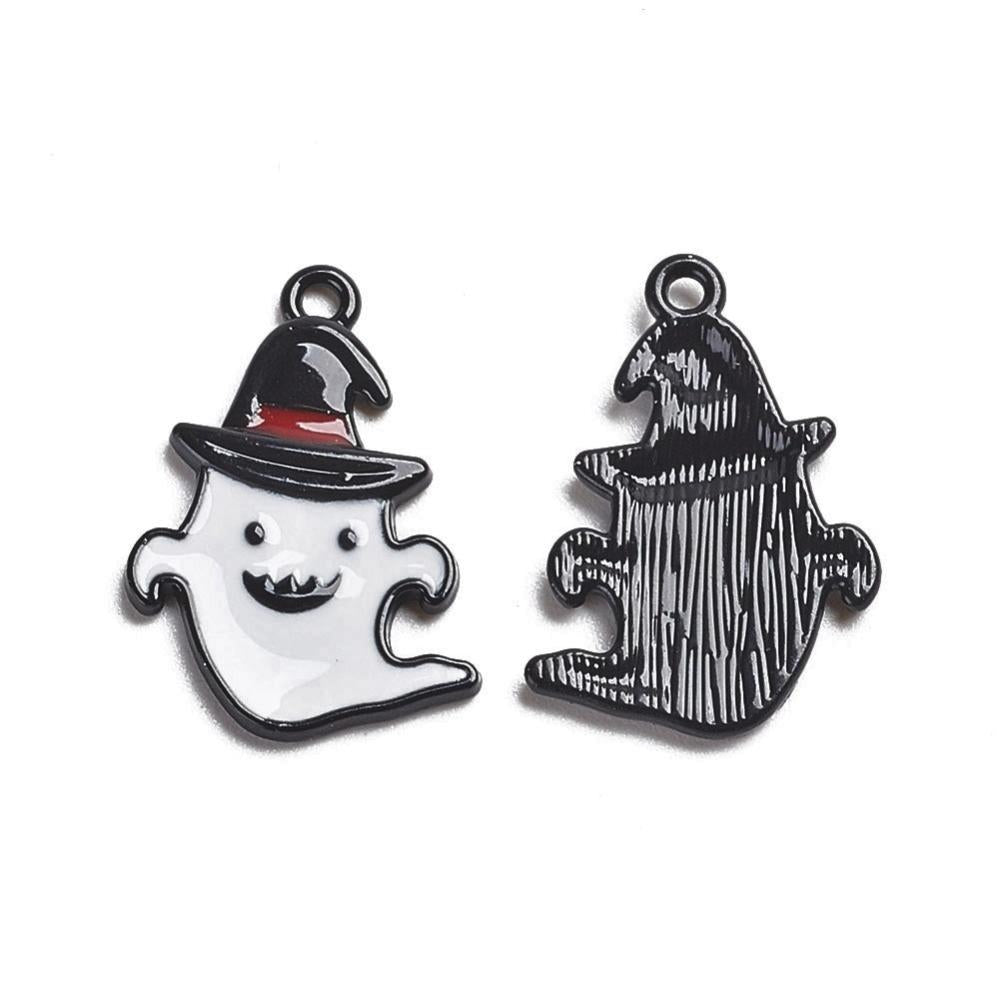 Ghost with Witch Hat Charm - Halloween