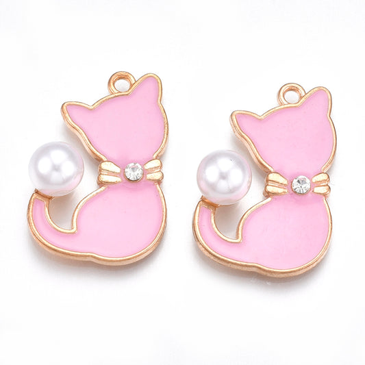 Pink Kitten with Pearl Charm